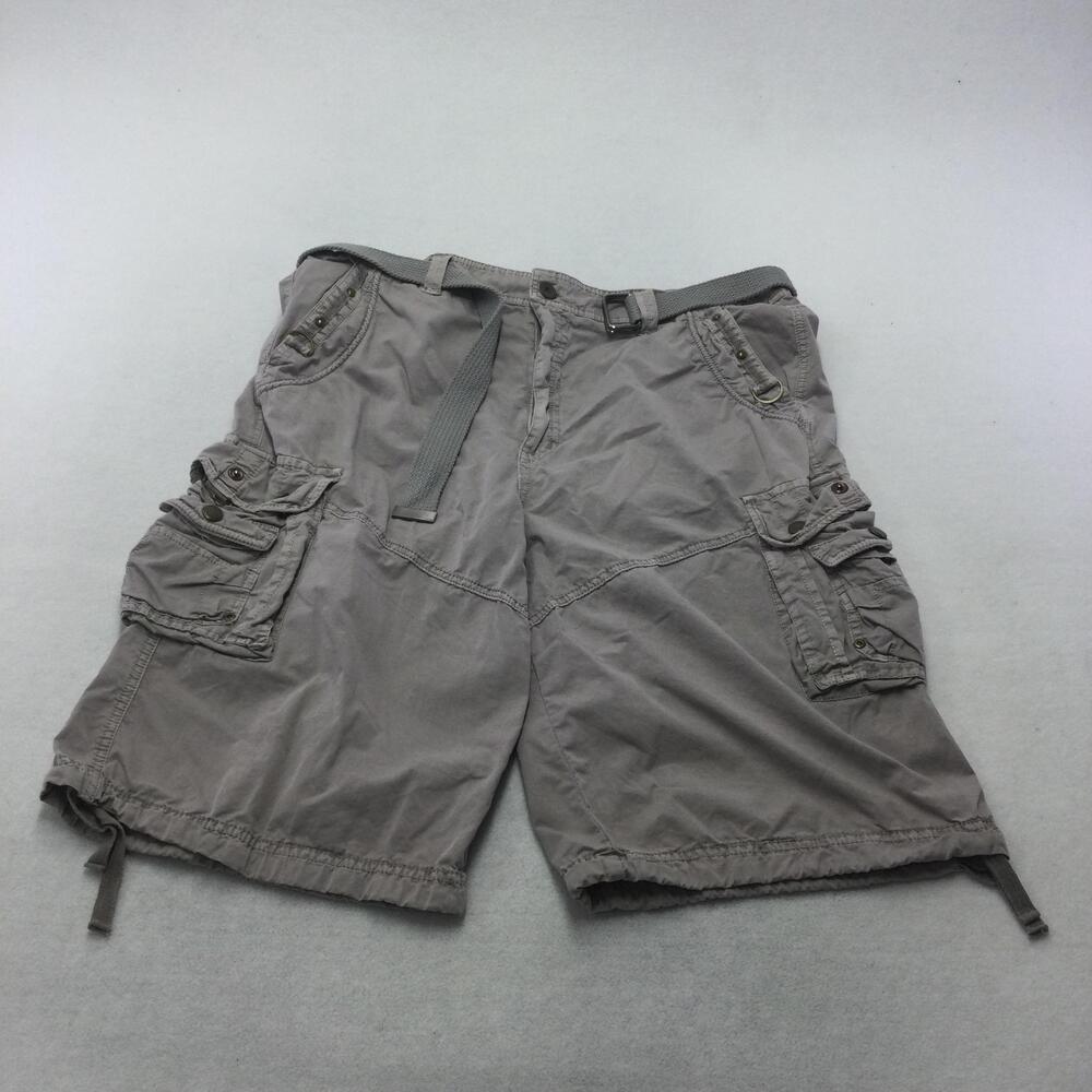 North 15 Cargo Shorts Mens 38 Gray Cotton Canvas Belted 12 Inseam Drawstring